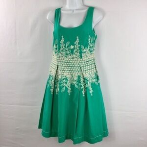 Max Studio MSSP Embroidered Fit & Flare Dress | Green Sleeveless Dress M NWT